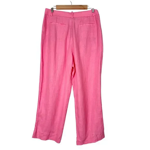 NWT J. Crew Ingrid Pants Linen Cropped Wide Leg | Pink Azalea | SZ 10 - Picture 3 of 9